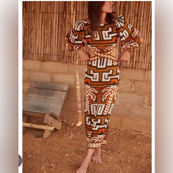 Johanna Ortiz Geometric Pattern Dress in Brown and Orange - Picture 1 of 9